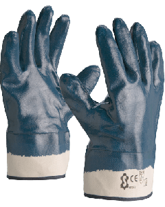 Sacobel nitrilhandschoen met versterkte manchet en dubbele blauwe nitrilcoating
