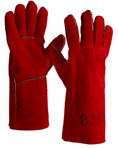 Sacobel WELDER Splitleather Welding Glove in Red Color, Fully Lined, Length 35cm